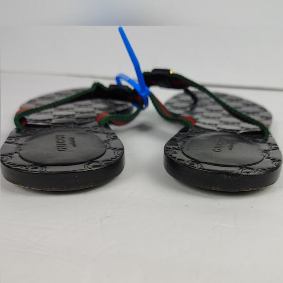 Gucci Interlocking GG Thong Sandal EU 38 Black Leather Flat Flip Flop Slide - Picture 5 of 15